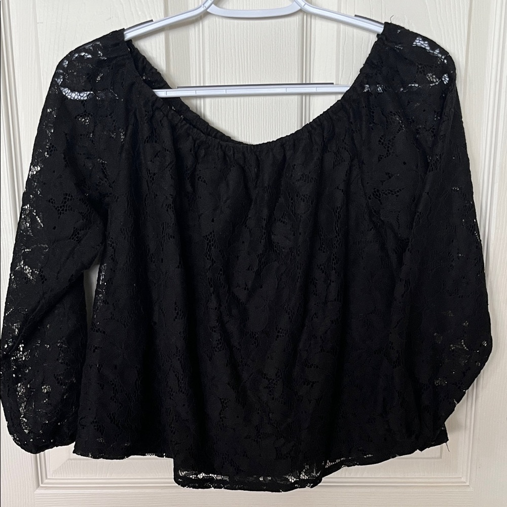 Hollister Elegant Whimsygoth  Black Lace Top Sheer sleeves Lined Small